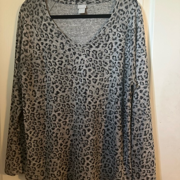 Chico's Tops - Chico's Gray and Black Leopard Print Long Sleeve Top